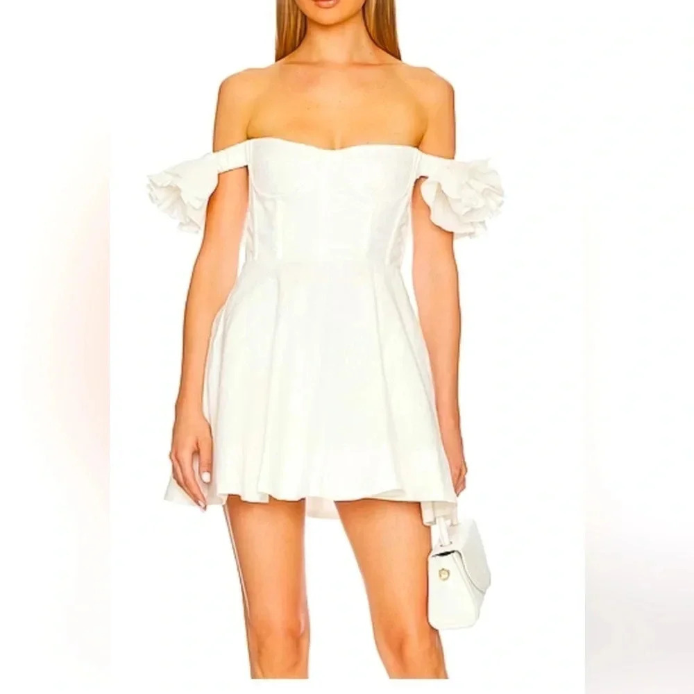 Bardot ruffle sleeve corset mini dress in white Linen Size 8 NWOT Sold Out!